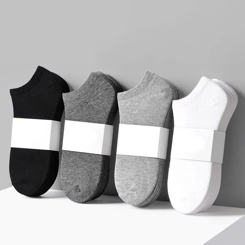 5 Pairs Couple'S Invisible Socks, Solid Color, Breathable Thin Polyester 95% Spandex 5% Knit Fabric, Hand Washable, 200g/m² - Black, White, Grey