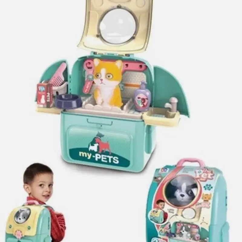 Pet, Rabbit & dog  care  or Cat Grooming Backpack Carry Case Role Pretend Play Kids Toy 0
