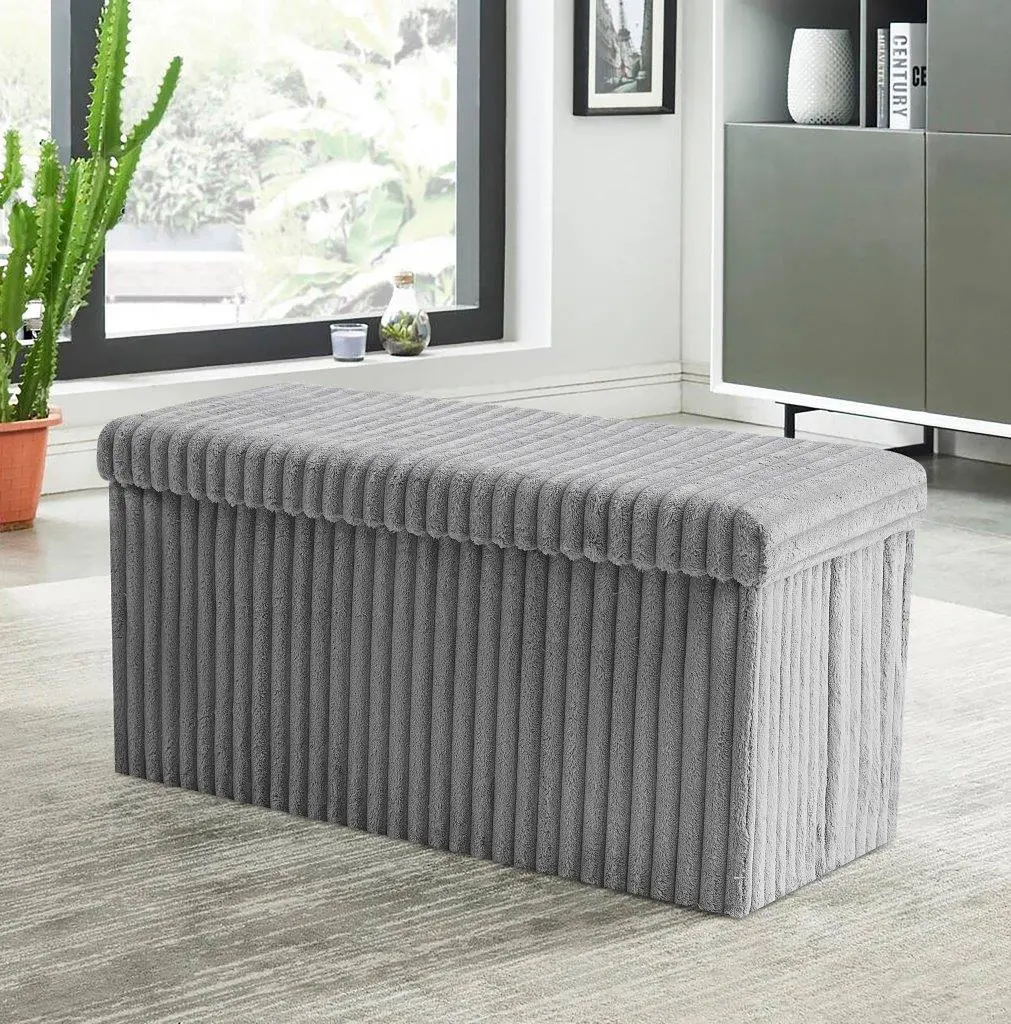 Storage Ottoman Box, Padded Foldable Bench, Chest with Lid