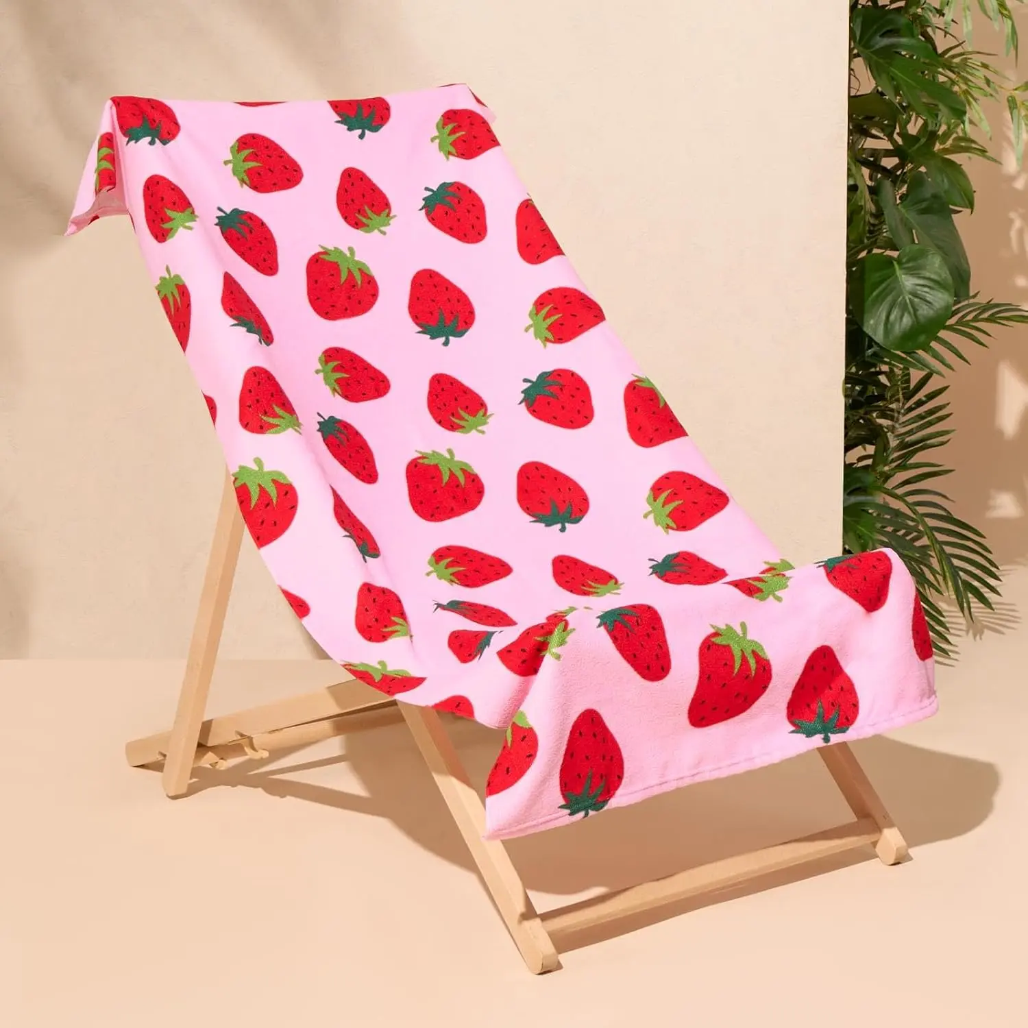 Beach Towel Pink Strawberry, Super Soft Quick Dry Towel for Girls Boys Beach Towel Microfibre Beach Holiday Essentials Travel Towels for Summer, 71cm x 152cm