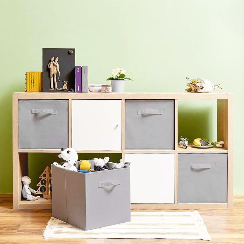LN COZY CORNER  Set of 6 Cube Storage Boxes Cubes Storage Cubes Fabric Storage Boxes Foldable Storage Baskets for Closet Shelves Bedroom Organizing Clothes and Book (Gray, 27x27x28cm) 2