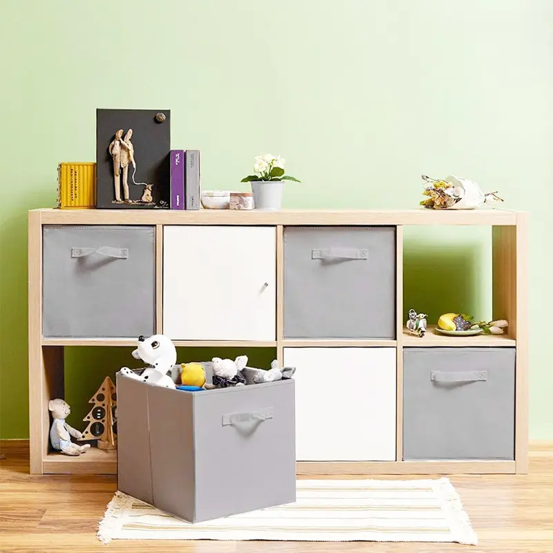 LN COZY CORNER  Set of 6 Cube Storage Boxes Cubes Storage Cubes Fabric Storage Boxes Foldable Storage Baskets for Closet Shelves Bedroom Organizing Clothes and Book (Gray, 27x27x28cm) 2