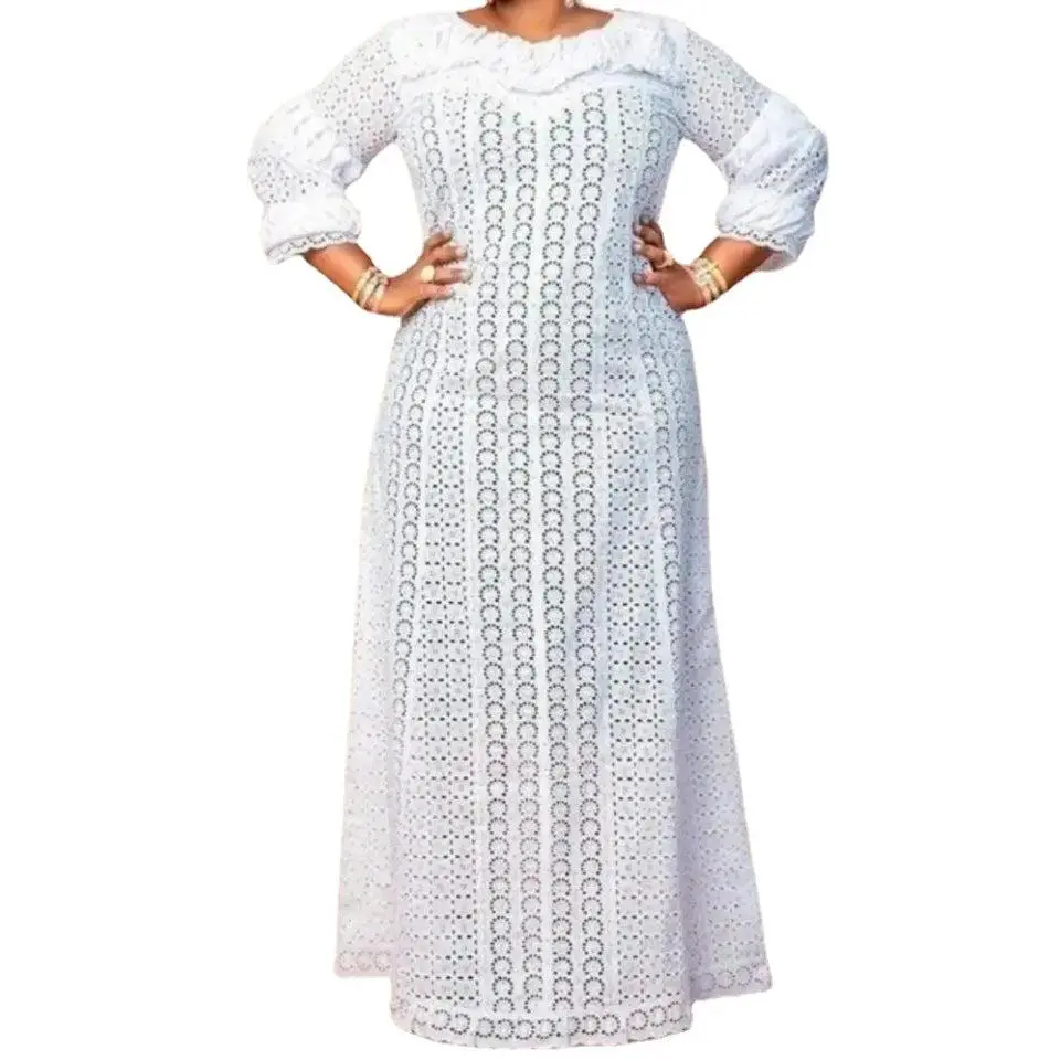 Elegant African Elegant Dresses for Women White Hollow Out 2025 Muslim Fashion Abayas Dashiki Robe Kaftan Long Maxi Dress M-5XL