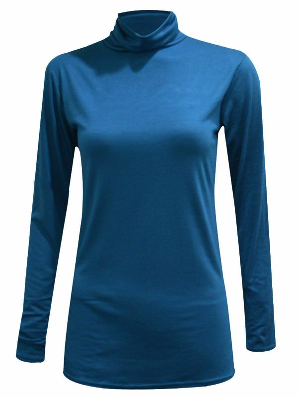 WOMENS POLO NECK TOP STRETCH LADIES LONG SLEEVE TURTLE NECK TOP JUMPER 8-26 2