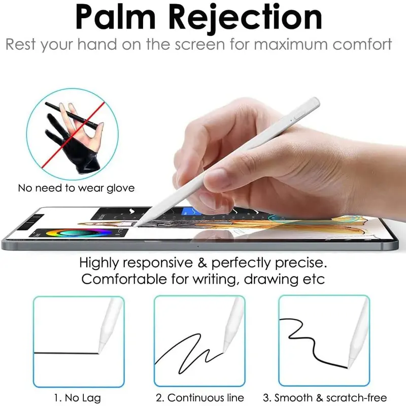 iPad Pencil with Palm Rejection/Tilt Sensitivity/Magnetic Attach iPad Pencil for iPads 2018 Onwards, iPad Pencil for iPad 6/7/8/9th Gen iPad Pro 12.9/11'' iPad Air 3/4/5th iPad Mini 5/6th Wireless apple pencil USB C 4