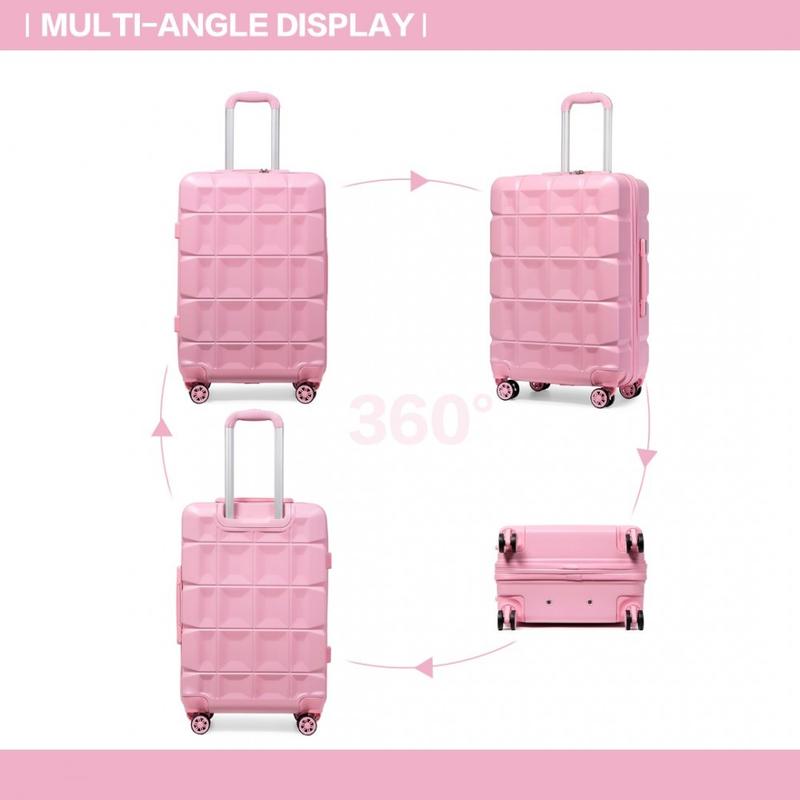 [MissLulu Bags] Waffle Design Lightweight Hard Shell ABS 20''/24''/28'' Suitcase with TSA Lock and 13'' Vanity Case - Pink 3