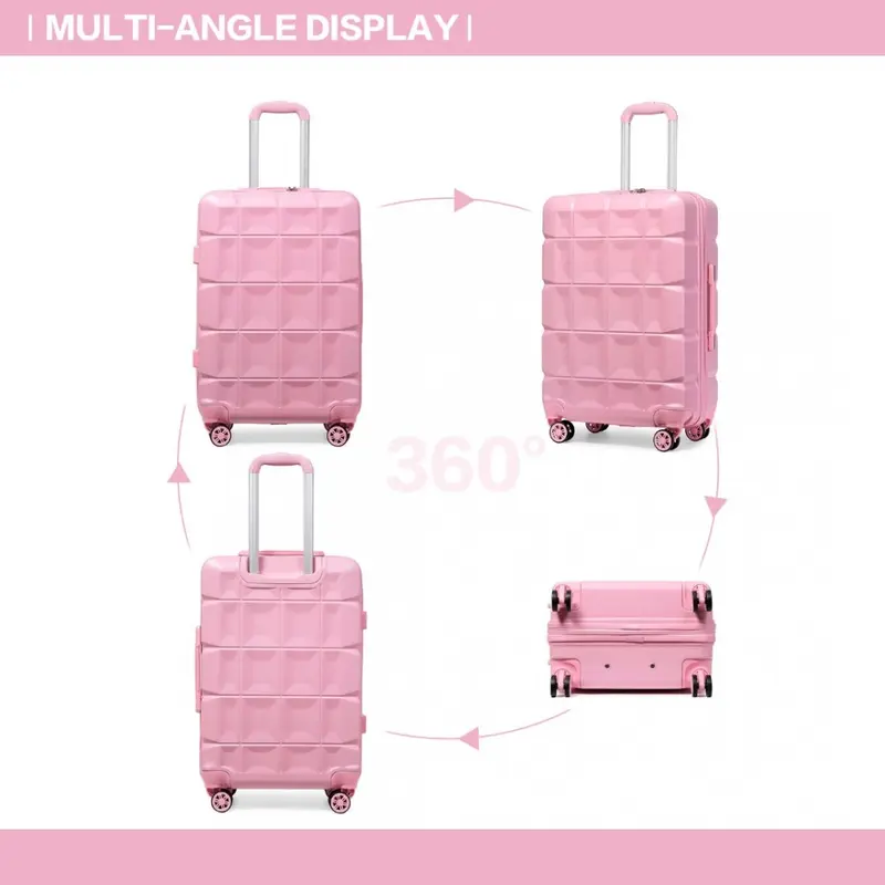 [MissLulu Bags] Waffle Design Lightweight Hard Shell ABS 20''/24''/28'' Suitcase with TSA Lock and 13'' Vanity Case - Pink 3