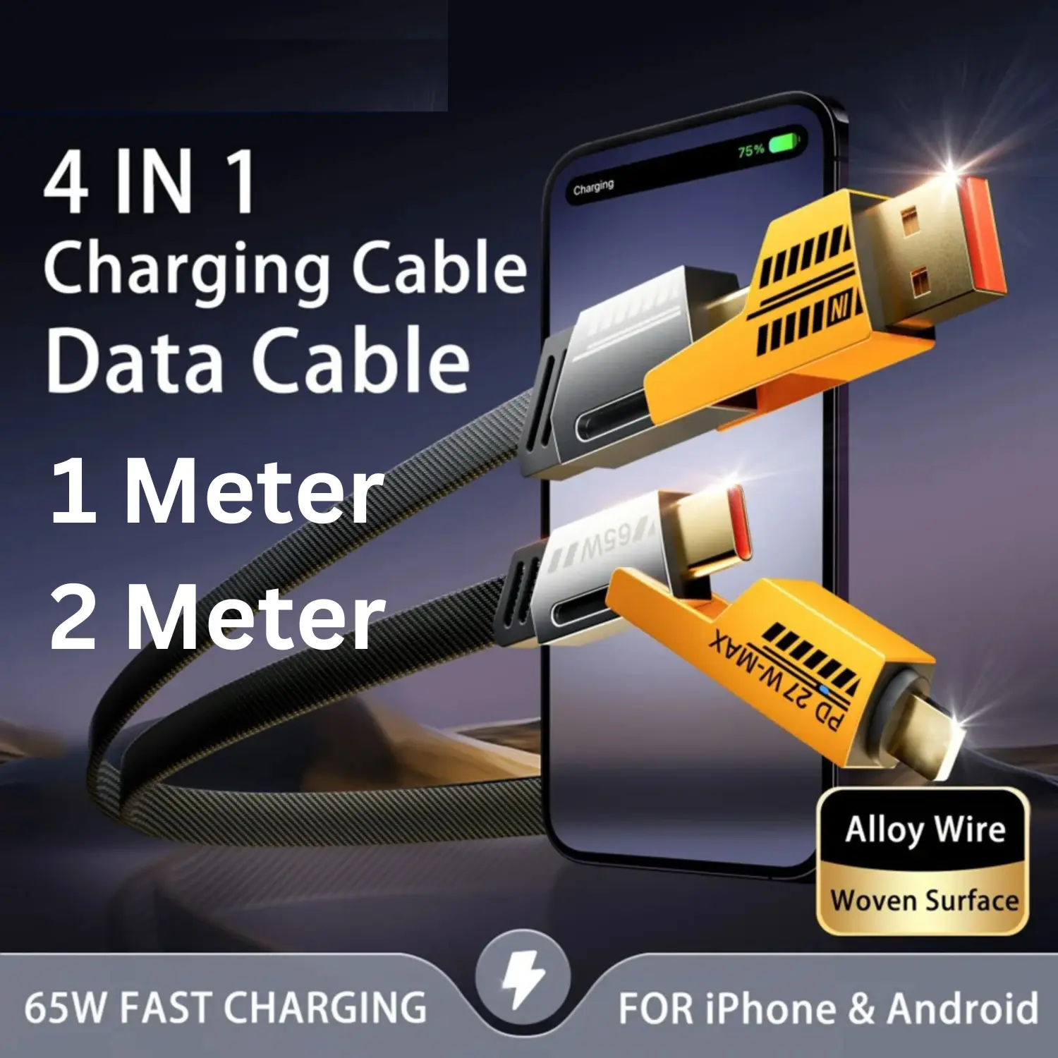 4 in 1 Multi USB PD Charger Charging Cable Cord For iPhone USB C Samsung Android Device Durable Electronic Lightning Smartphone Cell Phone 2 Meter, 1 Meter Cellphone Electronic iPhone SamSung