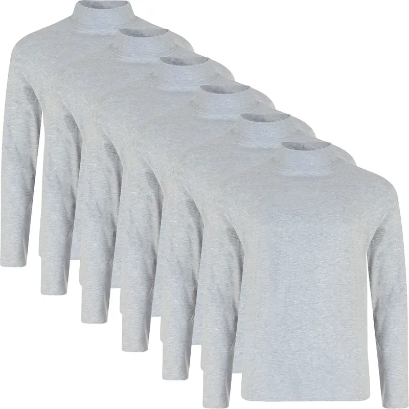 6 Pack Mens Roll Neck Turtle Neck High T Shirt Long Sleeve Shirt Plain Assorted Cotton Top New Menswear Soft 8