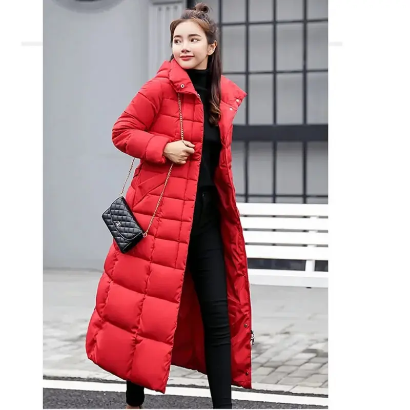 Long Down Cotton Parkas Coat Female New Winter Over Knee Loose Large Fur Collar Hooded Warm Thick Parkas Women  Padded Overcoat 5