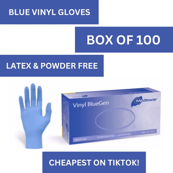 Vinyl blue Gen powder latex free examination gloves super strong durable multi purpose use box of 100x gloves 0