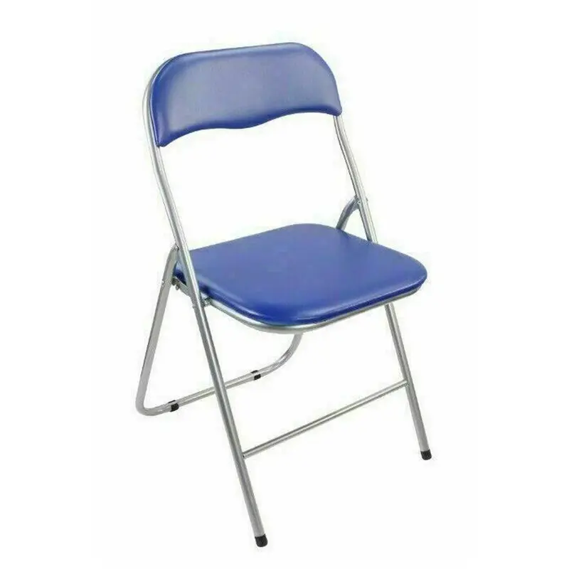 Folding Light Weight Silver Frame Faux Leather Padded Seat Chair 2