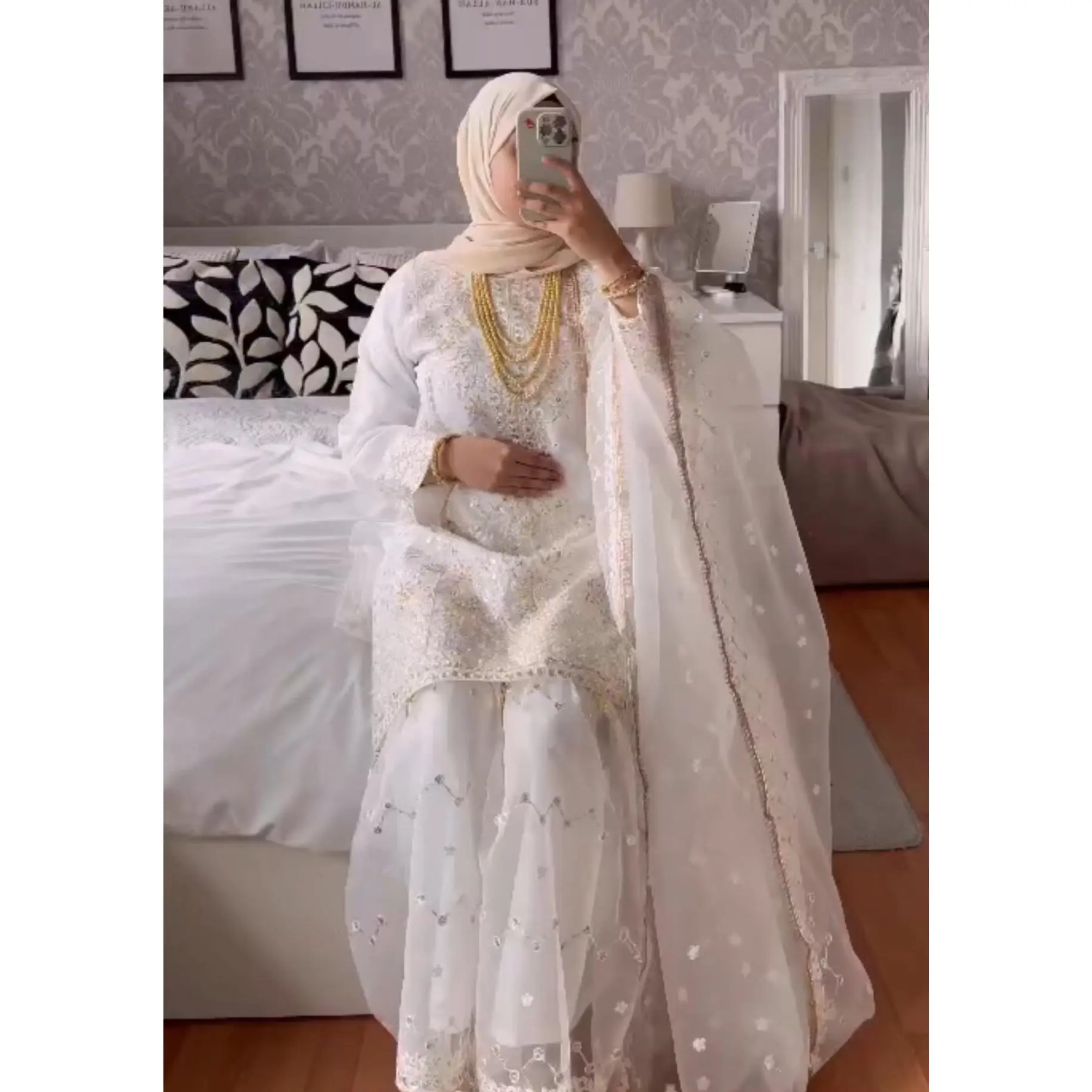 Moonlight White Embroidered Sharara