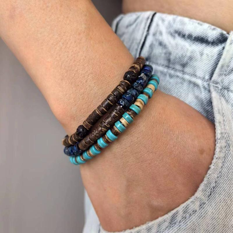 Product Introduction of Man Set Malachite Coconut / Boho Green Black Coconut Bead Bracelet 3