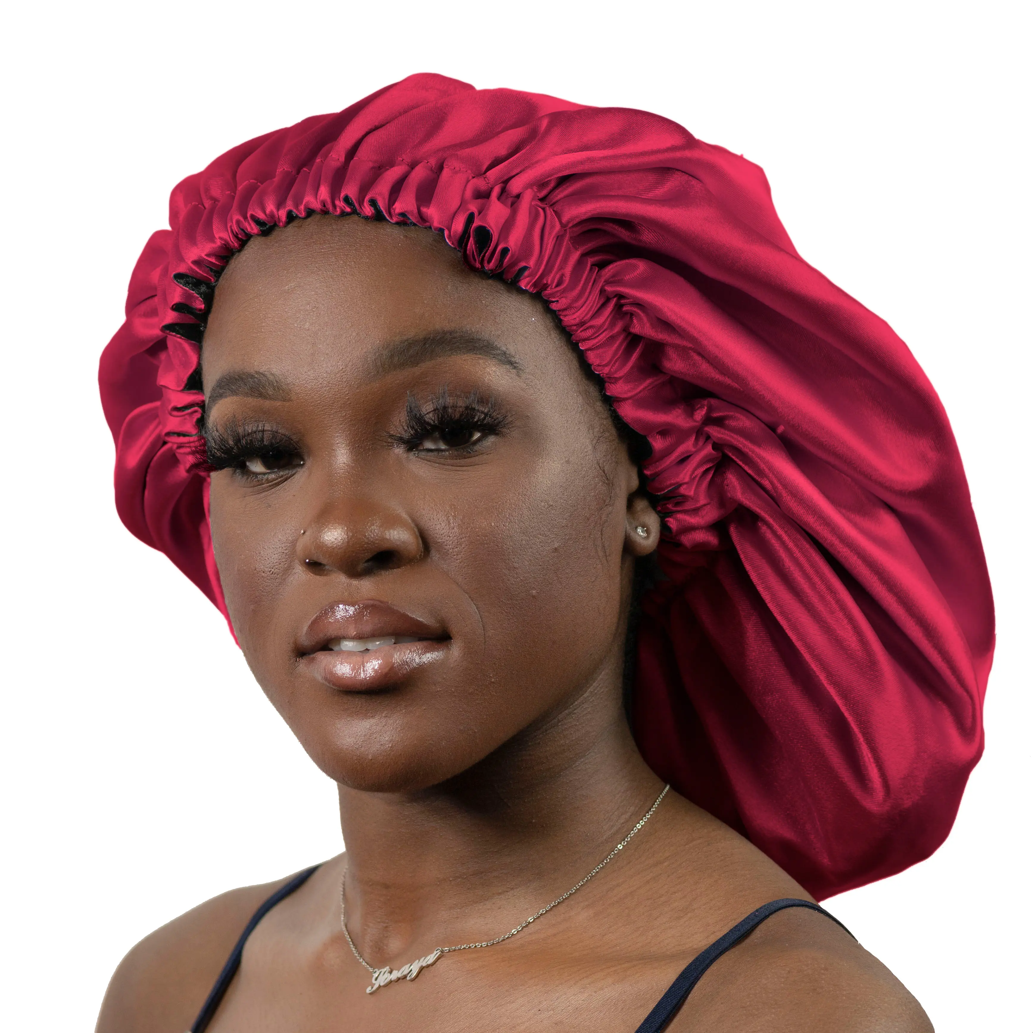 BURGUNDY RED Adult to Baby/Newborn/Infant/Children • Reversible Double-layered Satin Bonnet Sleep hat perfect for long braids & hair