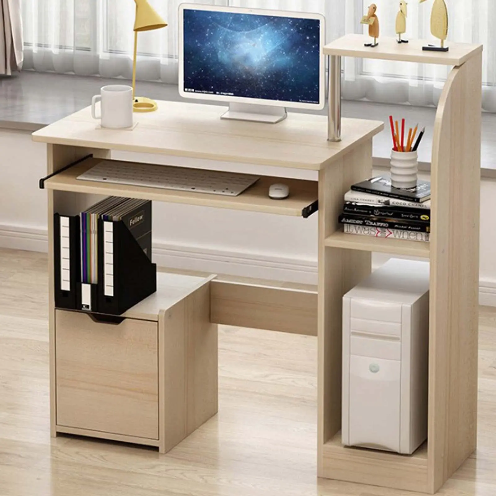 Wooden Computer Desk with Sliding Keyboard Storage Shelves for Adult Home Office Bedroom - 80x40x90cm Study Desk