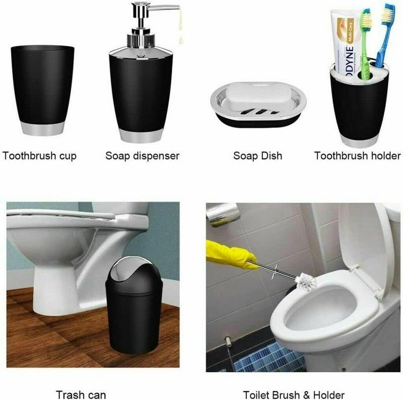 6PCS Bathroom Accessory Set - Waste Bin, Soap Dish, Soap Dispenser, Toilet Brush & Holder, Tooth Brush Holder, Rinse Cup - 4L Capacity 8