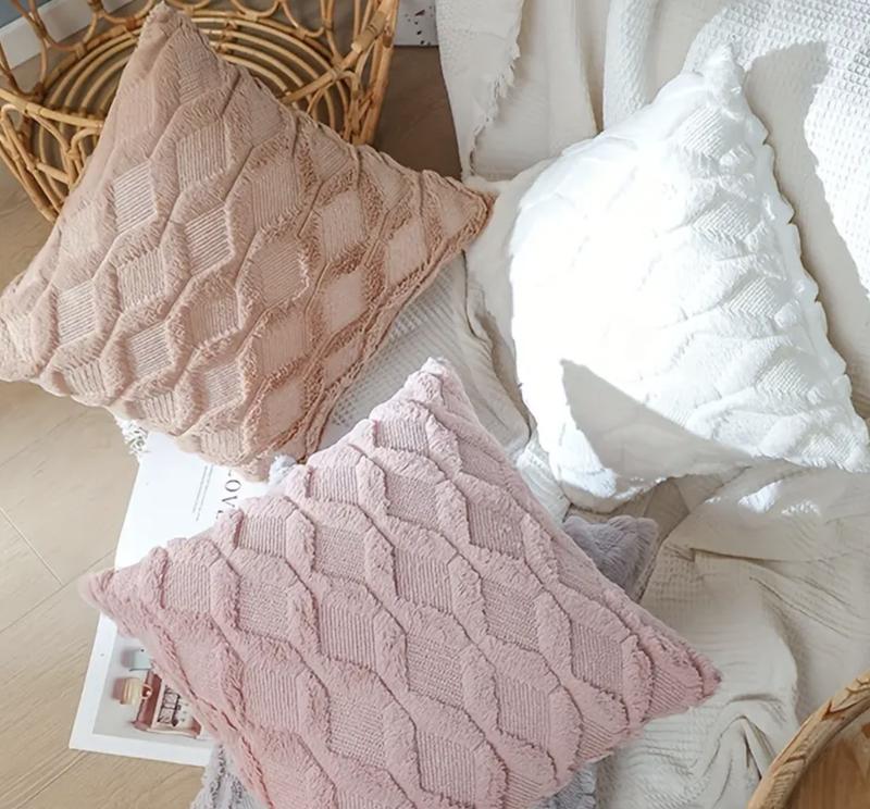 Set of 2 18x18" Luxury Textured Chenille Fur Geo Cushions Pillow Square Sofa Bed 2