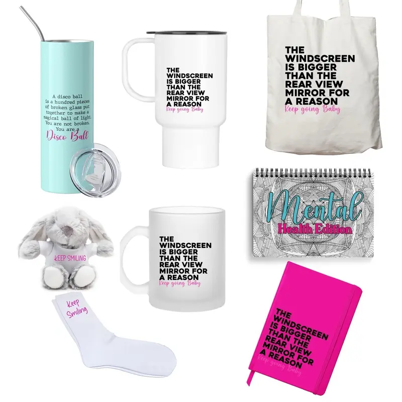 Mental Health Mystery Bundle 6 items Stationery & Drinkware includes Mug, Pens, Badge, Greeting card and more Homeware 7