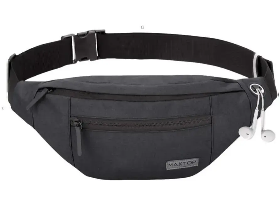 Unisex Bumbag Waist Fanny Pack Running Bag Running Belt with Headphone Jack and 4-Zipper Pockets - Adjustable Belt for Outdoor Workouts, Hiking, and Gifts for Men Women