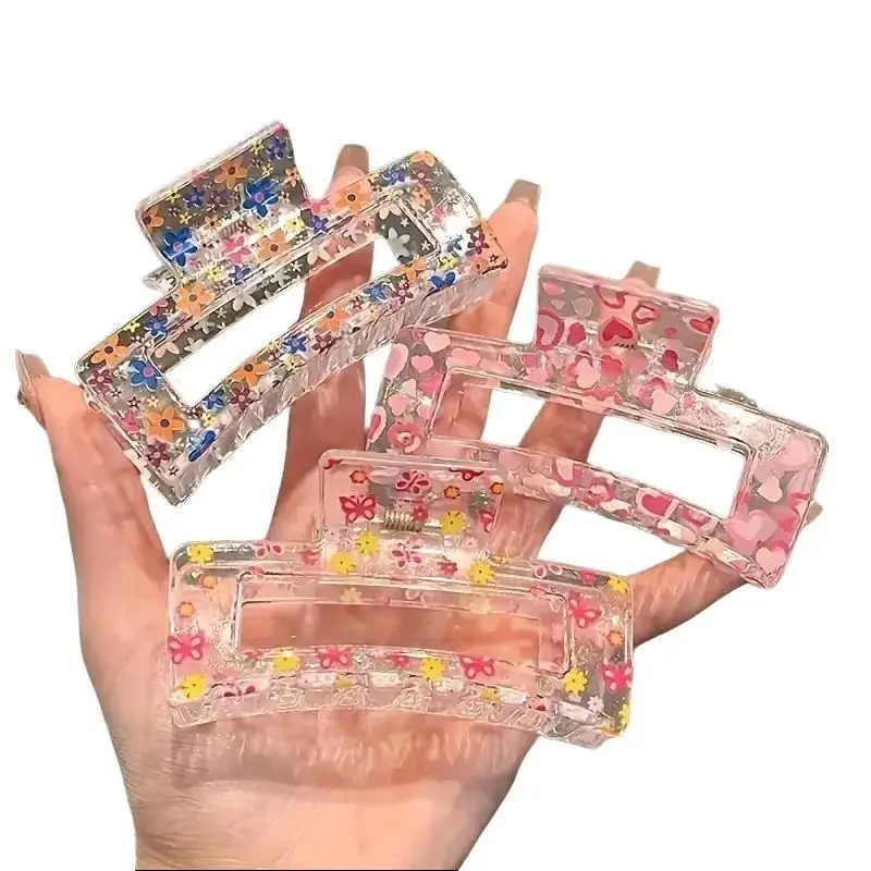 [Free UK Shipping] 3 Pcs Cute Flower Butterfly Heart Printed Rectangle Hair Claw Clips, Colorful Non-Slip Strong Hold Jaw Hair Clips, Styling Accessories For Women Thin Thick Hair