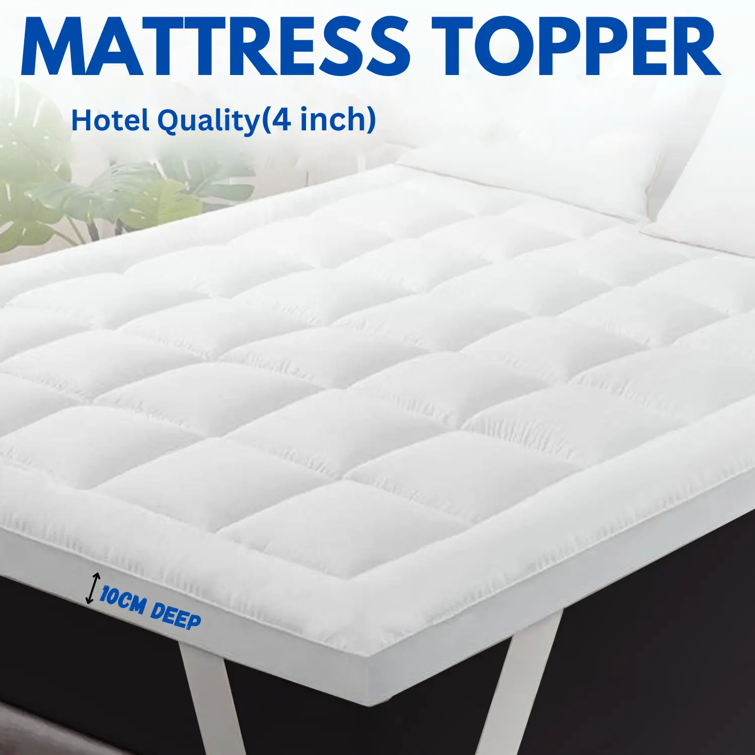 4-Inch Deep Best Mattress topper - thick box stitched, soft hotel quality 10 CM, firm mattress pad for back pain - recommended Double bed mattress topper available Sizes Single, 4ft/Small double, Double, King, Super king