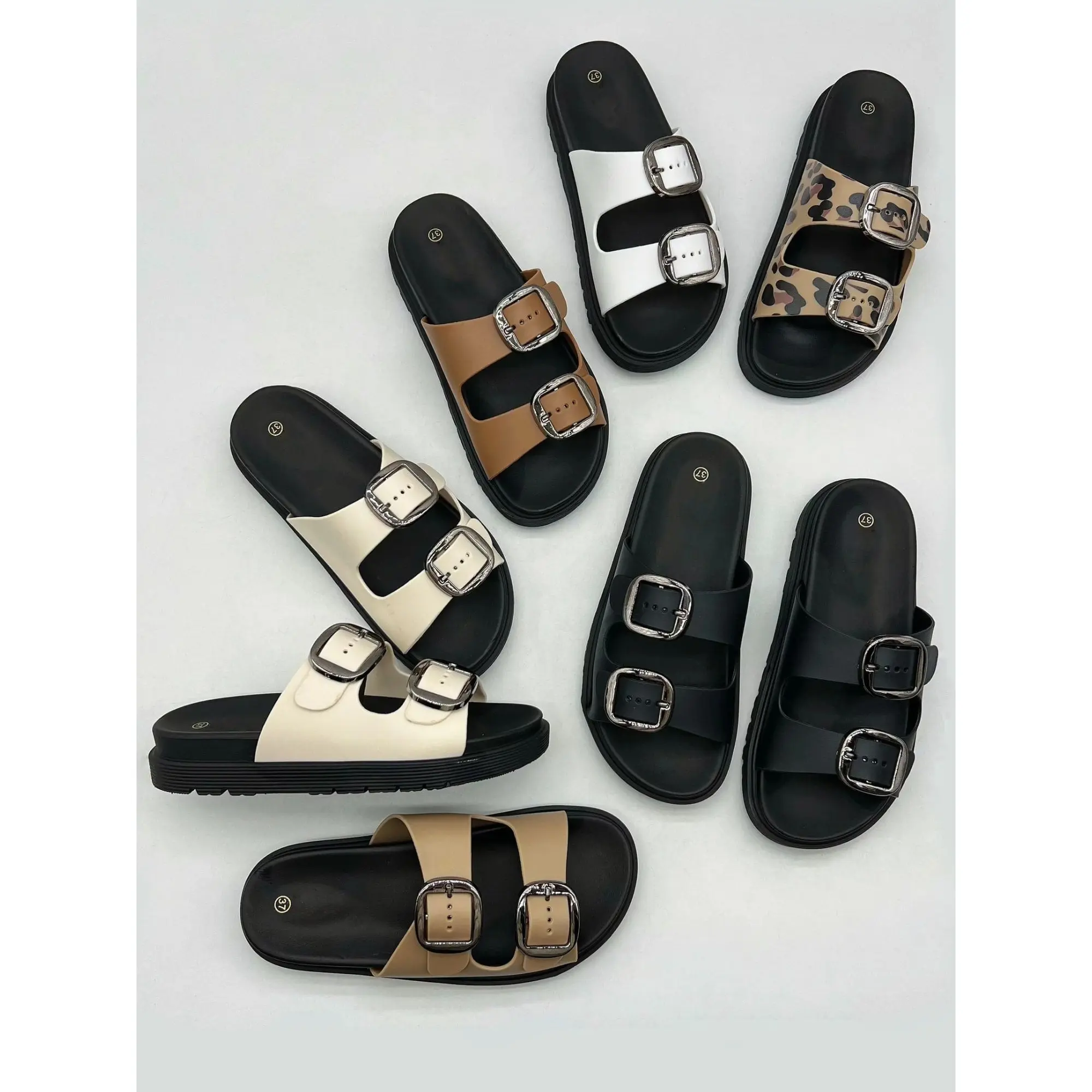 LEAH Women's Chunky Buckle Summer Comfort Slider Sandals