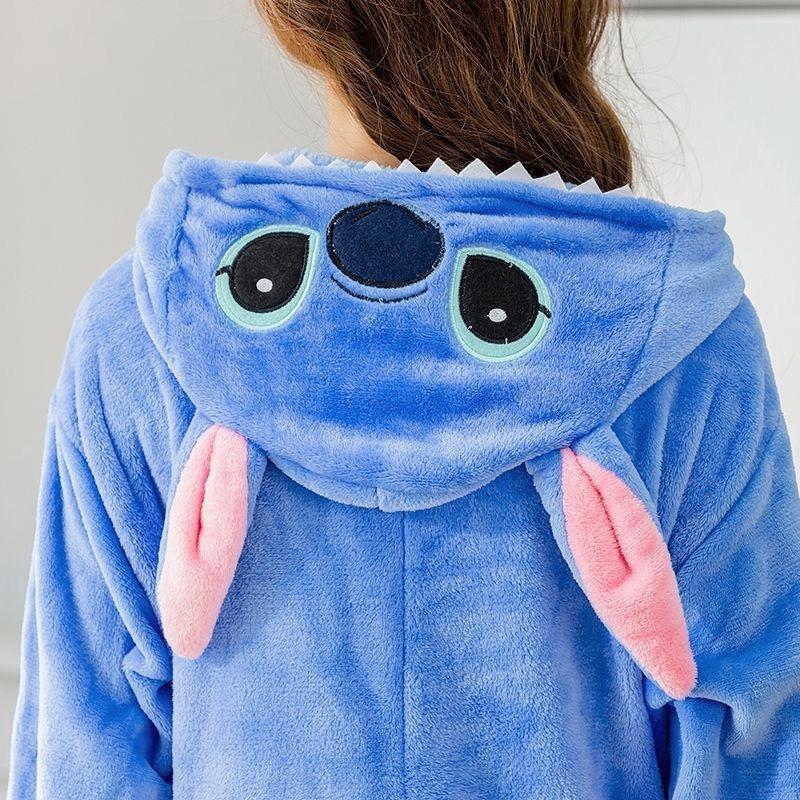 Stitch Anime Cosplay Costumes Women Men Cartoon Jumpsuit Adults Cute Flannel Hooded Pajamas Onesie For Loungewear Nightwear Womenswear Homewear Long Sleeve Pjs Pyjamas Winter Basic Minimalist 5