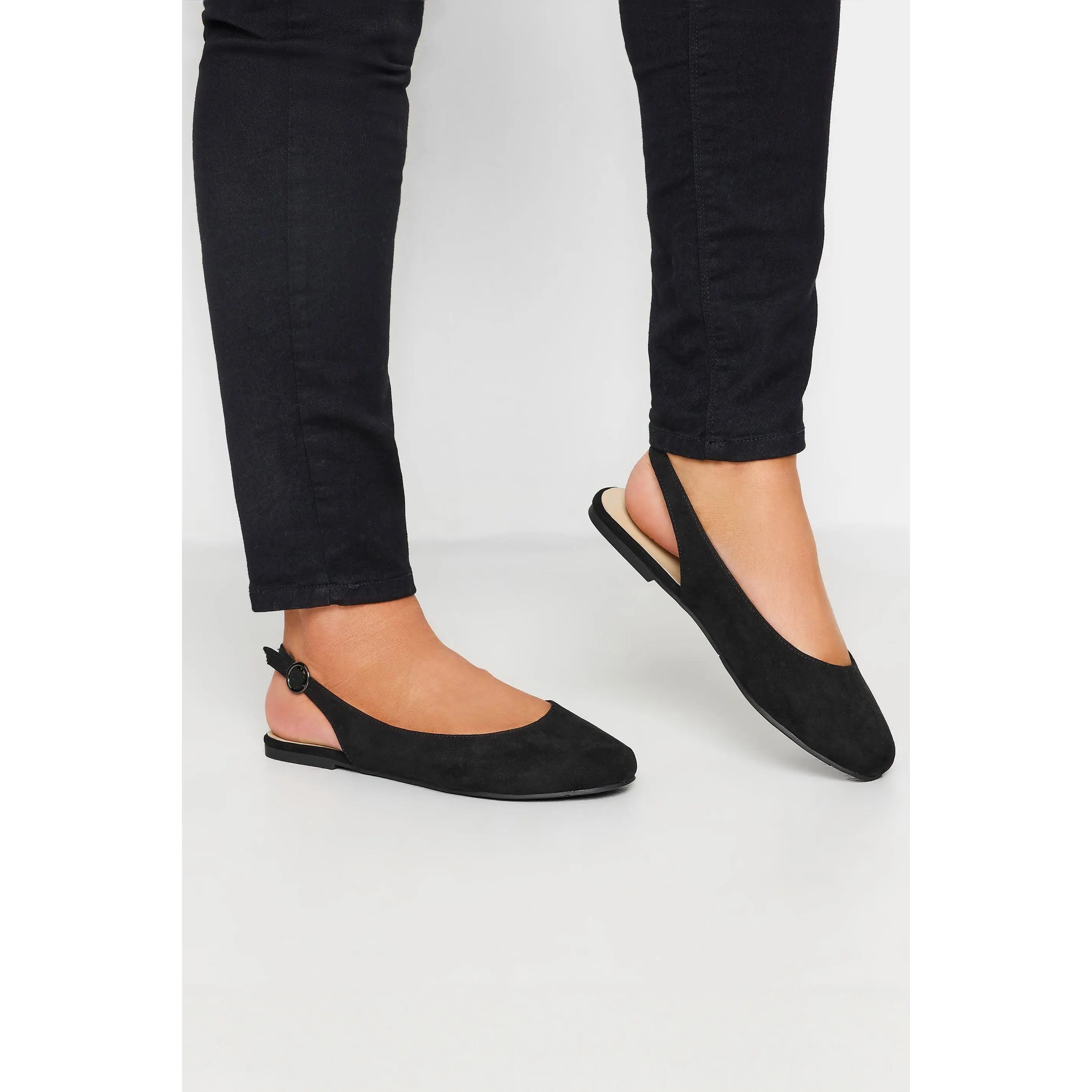 Black Faux Suede Slingback Pumps In Extra Wide EEE Fit