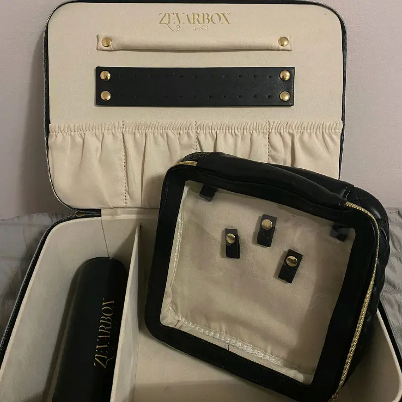 L-Pouch - Large Indian Ethnic Jewellery Pouch for ZevarBox Compartment - 18x18x6 cm - Organiser vegan Leather desi pakistani storage box 2