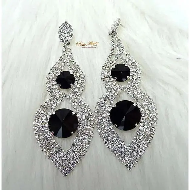Full Rhinestone Sparkling Silver Black Party Cocktail Earring Jewellery 1