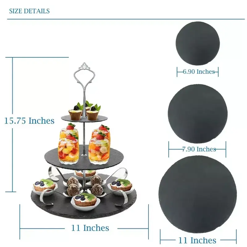 DOLMO 3 in 1 Cake Stand Natural Slate Wedding Plates Party Tableware UK 3