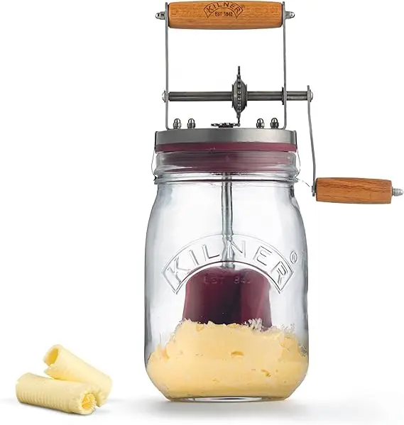 1 Litre Easy to Use Glass Butter Churner, Manual Geared Butter Churner