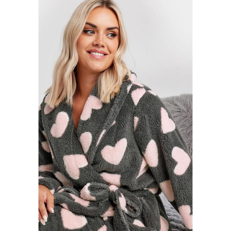 YOURS Curve Grey Love Heart Shawl Collar Dressing Gown 3