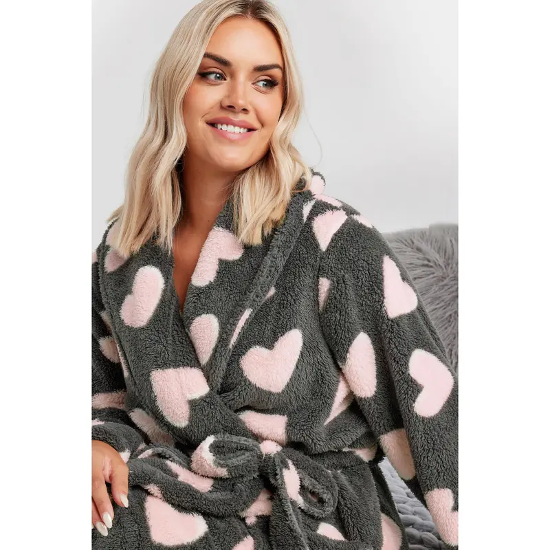 YOURS Curve Grey Love Heart Shawl Collar Dressing Gown 3