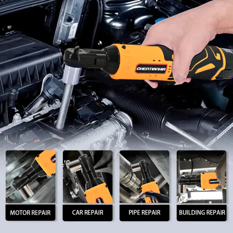 380Nm Electric Cordless Right Ratchet 3/8'' 90 Angle Wrench Power 2 Battery Kit  UK 5