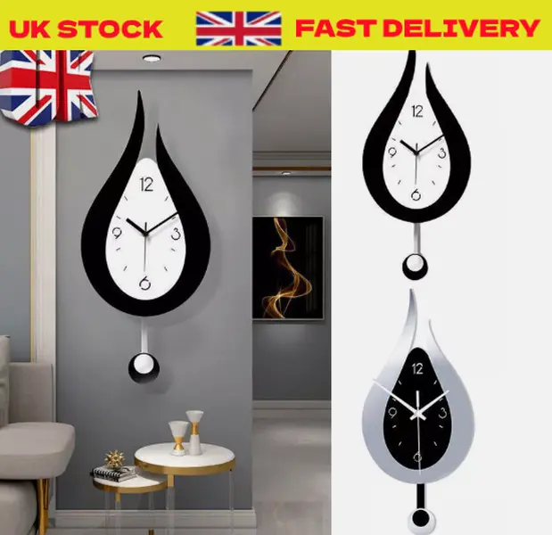 Modern Pendulum Waterdrop Wall Clock Wall Hanging Silent Clock Home Deco Acrylic