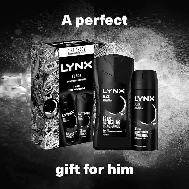 Product Introduction of LYNX Black The Wingmen Duo Deodorant Gift Set Body Wash & Body Spray perfect for his daily routine 2 piece Wax Cosmetic Body Care Soap Hydrate Moisturizing Pack Sensitive Cleanser Cleansing Scented Scent Aroma Scent 7
