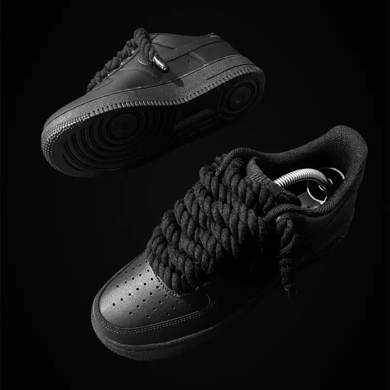 Rope Lace Force 1 Custom Trainers - Black/Black