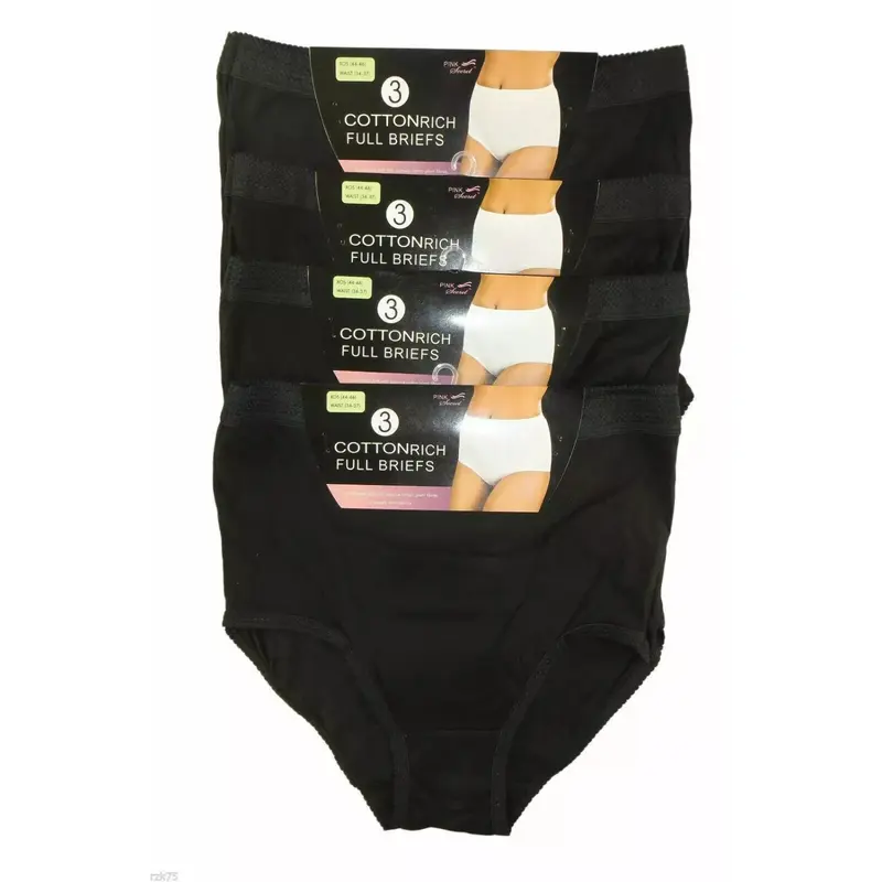 Ladies' Cotton Briefs – Full Comfort Fit Underwear (3, 6, 12 Pack, UK Size 10-24) Breathable Comfortable Fabric Everyday Womenswear Lightweight Basic Black 0