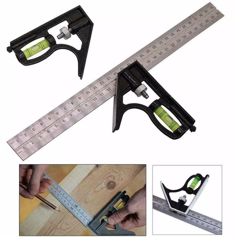 300mm (12") Adjustable Engineers Combination Try Square Set Right Angle Ruler UK 6