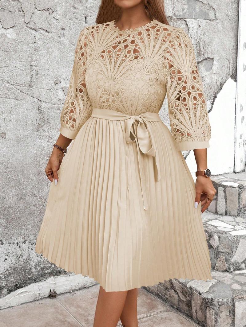 Product Introduction of Dress Hem Patchwork Plush Installation Size Elegant Solid Lace Pleated 2