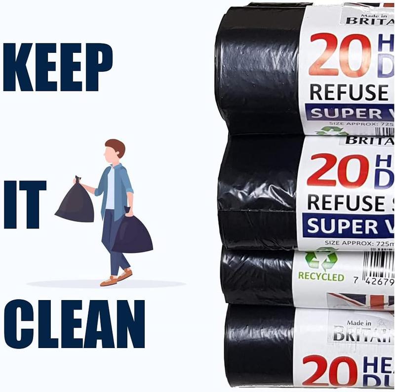 200 Heavy Duty Black Bin Liners Refuse Sacks Bin Bag Rolls 2