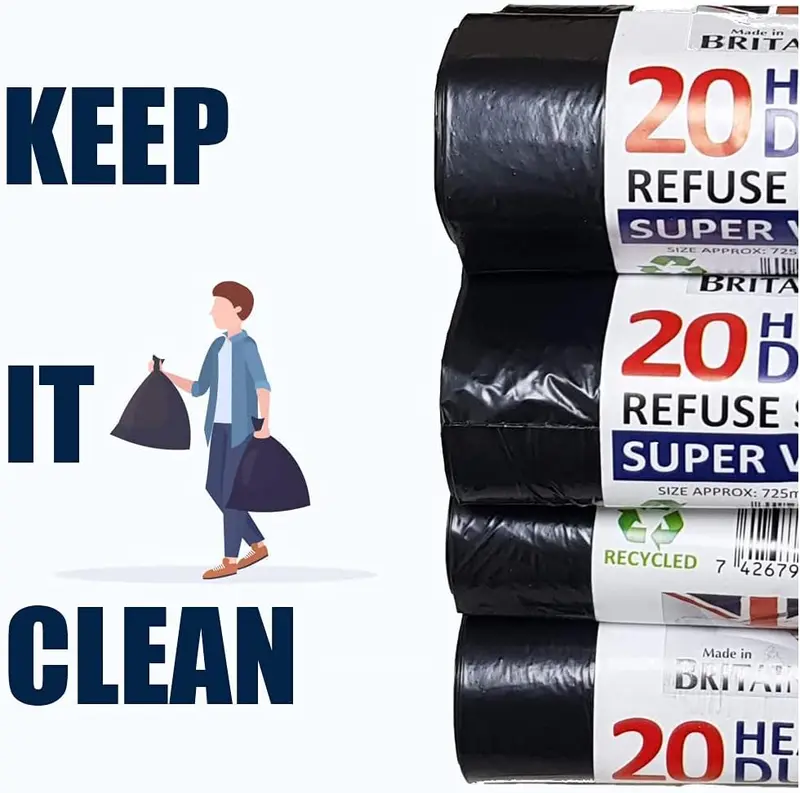 200 Heavy Duty Black Bin Liners Refuse Sacks Bin Bag Rolls 2