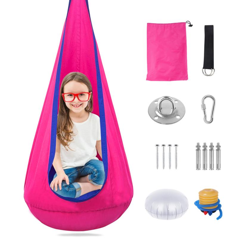 Kids Sensory Swing Indoor Oudoor Children Hammock Pod Swing w/ Inflatable Pillow 8