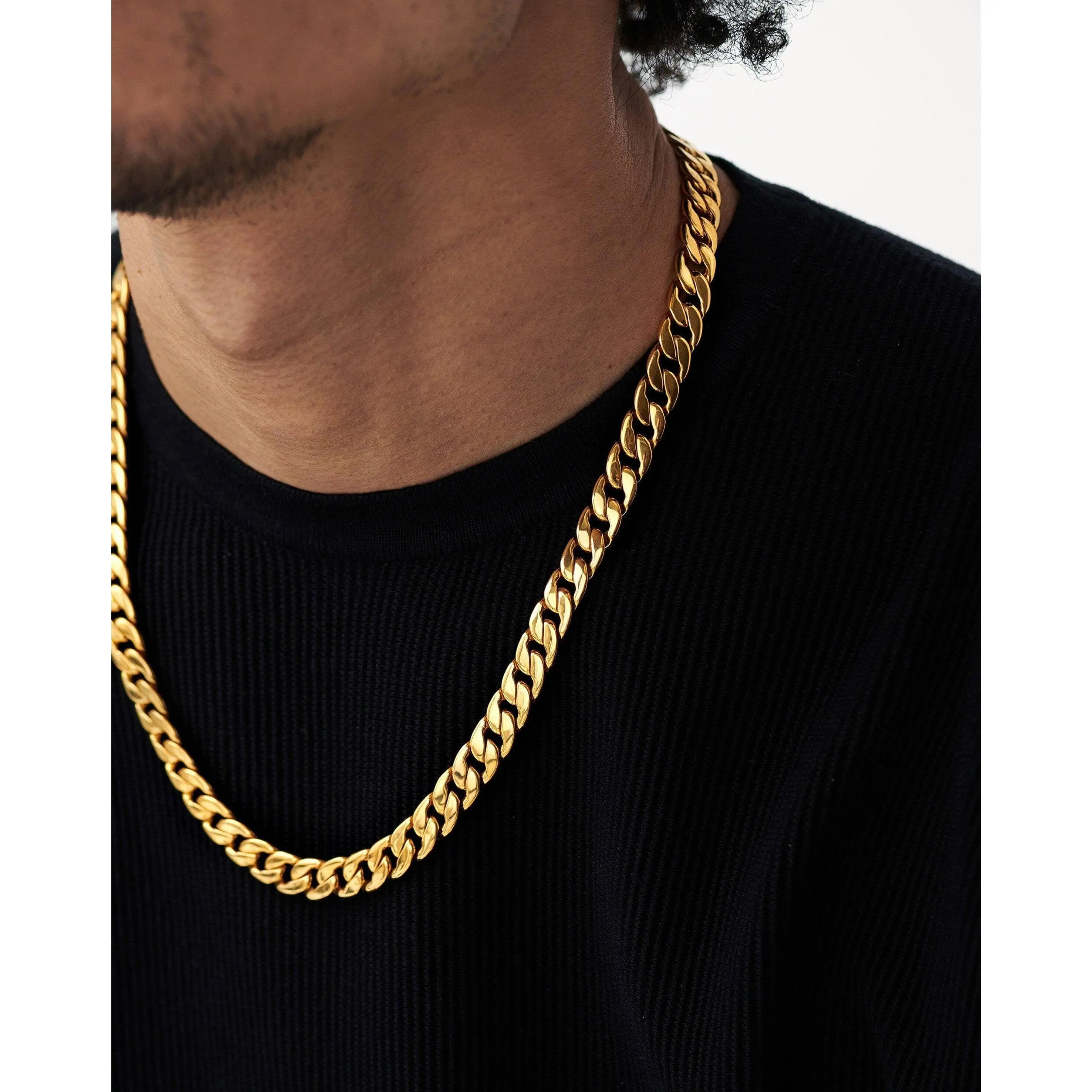 Dicub 18K Gold Plated Stainless Steel Cuban Chain Necklace Hip Hop Jewellery Curb Link Figaro Chain for Men & Women safety pin jewelry christmas