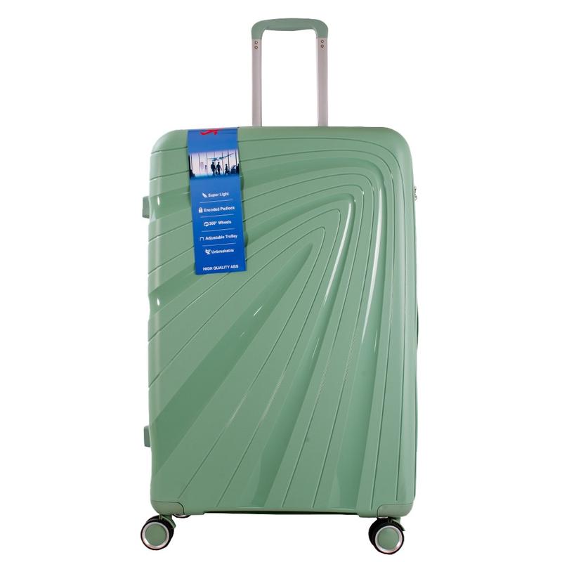 [M&S Bags] EXPANDABLE Polypropylene Hard Shell Zigzag Design 3pcs Set Sizes 20inch”24inch”28inch” Polypropylene Quality Luggage-Lightweight-Expandable-TSA Lock-360 Wheel Rotation-8 Wheels Long Lasting-Colour Bright Candy Mint Green 1