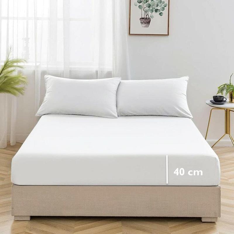 Extra Deep Fitted Bed Sheets 16"/40cm Deep Pockets With Elasticated Corners | Bedding & Linen Easy Iron All Seasons 52% Polyester 48% Cotton Polycotton | Single Double King Super King Sizes | Ultra Soft Brushed Microfiber Shrinkage and Fade Resistant | 4