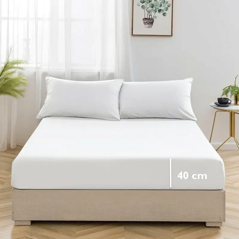 Extra Deep Fitted Bed Sheets 16"/40cm Deep Pockets With Elasticated Corners | Bedding & Linen Easy Iron All Seasons 52% Polyester 48% Cotton Polycotton | Single Double King Super King Sizes | Ultra Soft Brushed Microfiber Shrinkage and Fade Resistant | 4