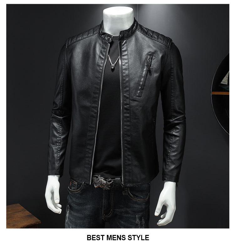 Product Introduction of New fall plus-size stand-up collar leather men's coat trend slim men's casual leather jacket 9